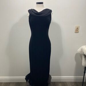 Coldwater Creek Black Velvet Cowl Neck Evening Gown Dress Formal Pleated Train 8
